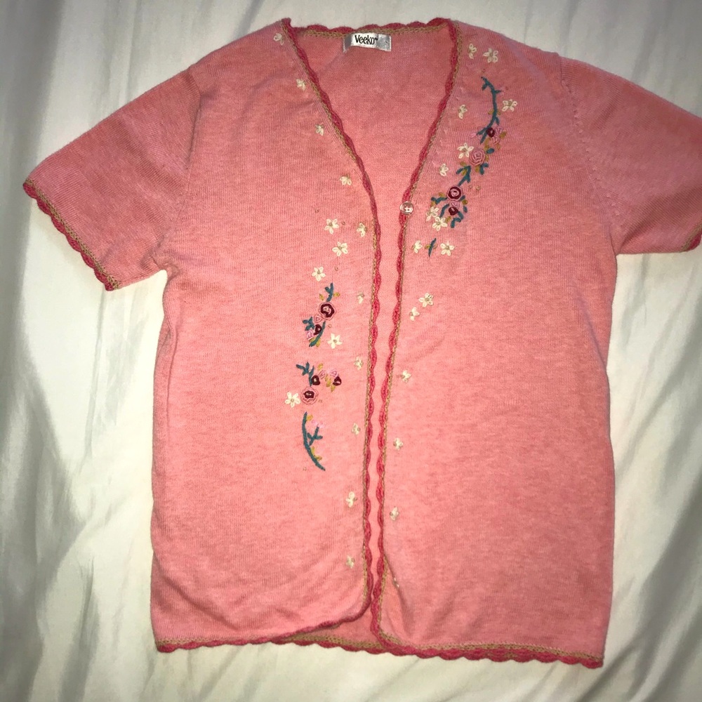 SOLD Embroidery open breast short sleeve cardigan